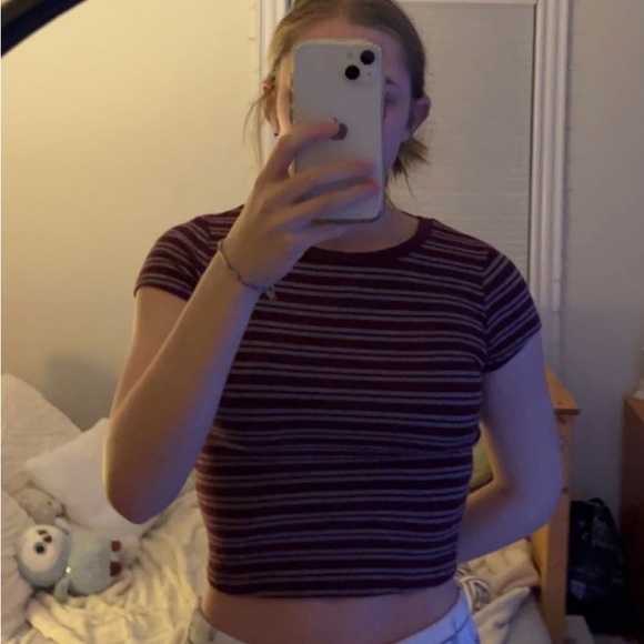 THREE DIFFERENT GARAGE STRIPED SHIRTS, IN BLUE, RED AND WHITE WITH TAN!! - Picture 5 of 8